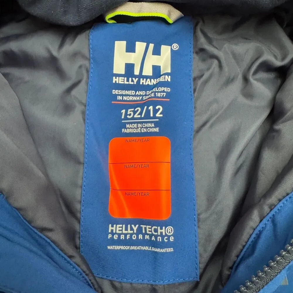 Helly Hansen Tech Primaloft Full Zip Hoodie Ski Snow Jacket Youth 12 Blue Winter
